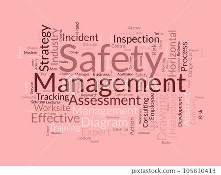 Word cloud background concept for Safety management. Strategic consulting diagram for effective business inspection. vector illustration. Word cloud background concept for Safety management. Strategic consulting diagram for effective business inspection. vector illustration. 105810413
