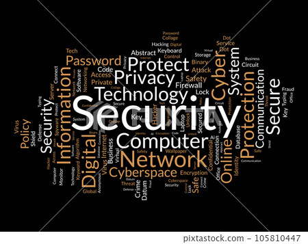 Word cloud background concept for security. Protect technology, privacy network and cyber information of hacker crime. vector illustration. 105810447