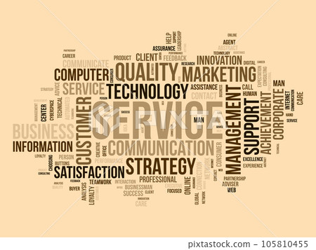 Word cloud background concept for Service. Quality support, client management advice of communication strategy. vector illustration. Word cloud background concept for Service. Quality support, client management advice of communication strategy. vector illustration. 105810455