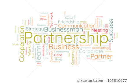 Word cloud background concept for Partnership. Business teamwork success, friendship strategy of company success. vector illustration. 105810677