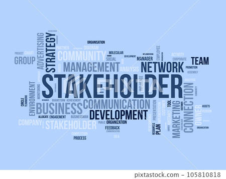 Word cloud background concept for stakeholder. employee diagram, business management strategy of company connection. vector illustration. Word cloud background concept for stakeholder. employee diagram, business management strategy of company connection. vector illustration. 105810818