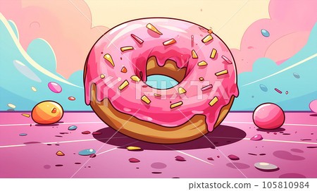手绘卡通甜甜圈插画 105810984