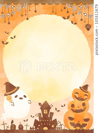萬聖節風景插圖與可愛的鬼魂和南瓜 105811679