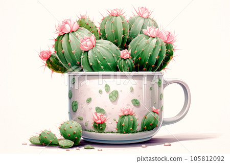 cactus planted in a mug 105812092
