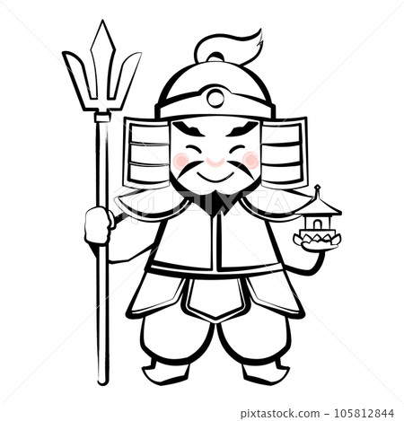 Illustration of the Seven Lucky Gods Bishamonten (ink painting style) 105812844