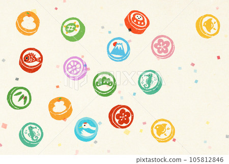 2024 New Year's card postcard template Japanese-style lucky charm illustration design No text/horizontal 105812846