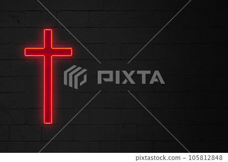 Red Christian cross - Neon light 105812848