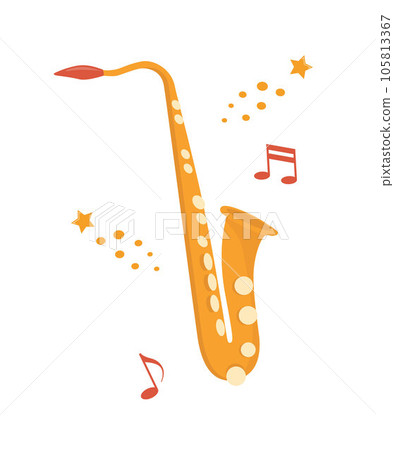 Saxophone, classical music wind instrument. Blues, funk or jazz musical equipment. Flat vector illustration Isolated on white background. 105813367