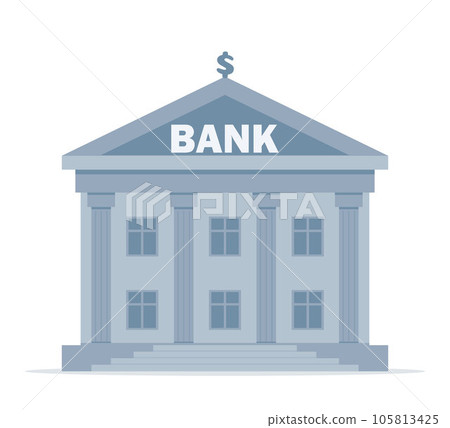Bank building on a white background, bank financing, money exchange, financial services, ATM, giving out money. Vector flat illustration. 105813425