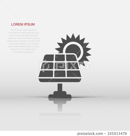 Solar panel icon in flat style. Ecology energy vector illustration on white isolated background. Electrician sign business concept. Solar panel icon in flat style. Ecology energy vector illustration on white isolated background. Electrician sign business concept. 105813476