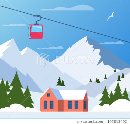 Ski resort. Winter mountain landscape with... - Stock Illustration ...