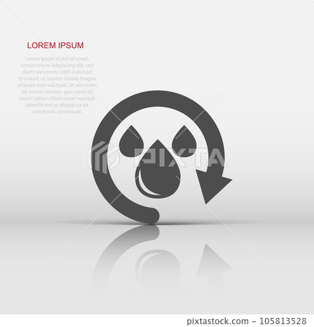 Water drop icon in flat style. Blob recycle vector illustration on white isolated background. Ecology sign business concept. 105813528