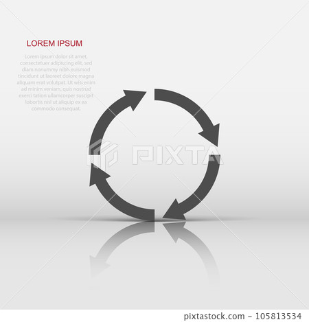 Recycle icon in flat style. Reuse vector illustration on white isolated background. Recycling sign business concept. Recycle icon in flat style. Reuse vector illustration on white isolated background. Recycling sign business concept. 105813534