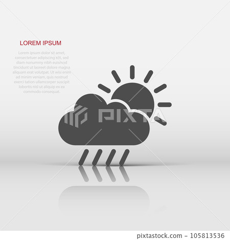 Weather icon in flat style. Sun, cloud and rain vector illustration on white isolated background. Meteorology sign business concept. Weather icon in flat style. Sun, cloud and rain vector illustration on white isolated background. Meteorology sign business concept. 105813536