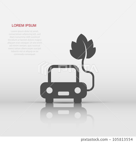 Eco car icon in flat style. Leaf and auto vector illustration on white isolated background. Bio charging sign business concept. Eco car icon in flat style. Leaf and auto vector illustration on white isolated background. Bio charging sign business concept. 105813554