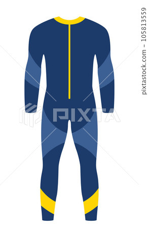 Diving wetsuit. Blue and yellow color. Diving costume. Vector illustration. 105813559