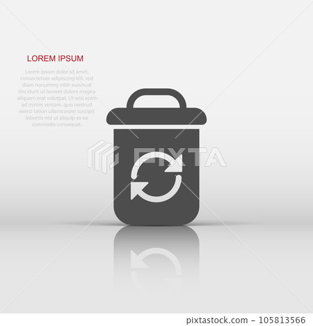 Garbage bin icon in flat style. Recycle vector illustration on white isolated background. Trash basket sign business concept. Garbage bin icon in flat style. Recycle vector illustration on white isolated background. Trash basket sign business concept. 105813566