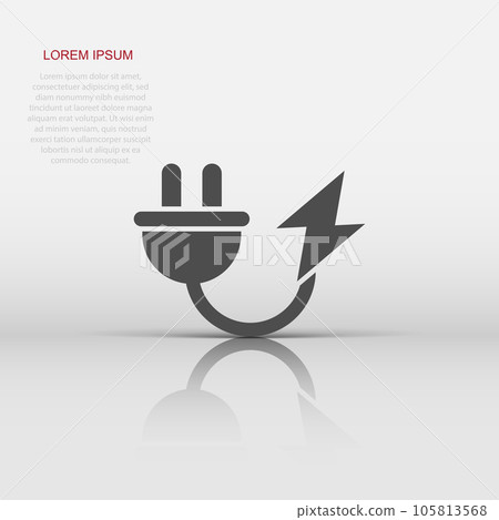 Electric plug icon in flat style. Power adapter vector illustration on white isolated background. Electrician sign business concept. Electric plug icon in flat style. Power adapter vector illustration on white isolated background. Electrician sign business concept. 105813568