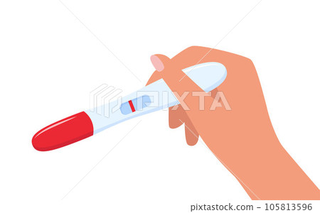 Pregnancy test with one line in woman's hand. Negative pregnancy test result. Planning a baby, motherhood, healthcare. Vector illustration. 105813596