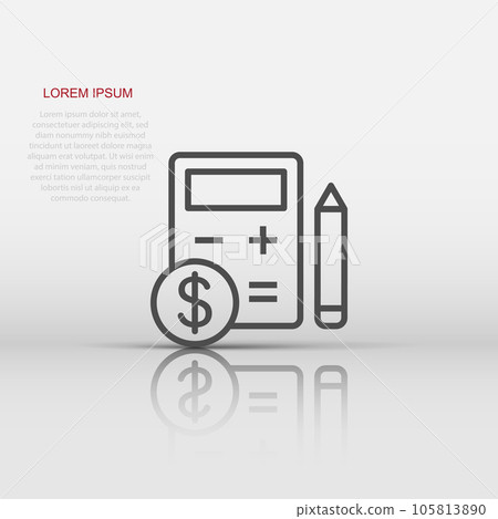 Tax payment icon in flat style. Budget invoice vector illustration on white isolated background. Calculator with dollar coin and pencil business concept. 105813890