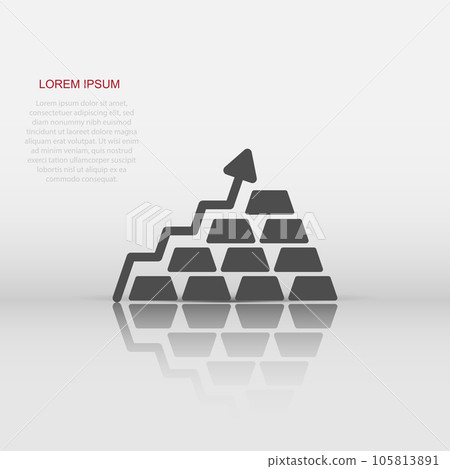Gold stack price increase icon in flat style. Silver brick diagram vector illustration on white isolated background. Metal banking business concept. 105813891