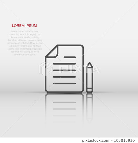 Document note with pen icon in flat style. Paper sheet pencil vector illustration on white background. Notepad document business concept. 105813930