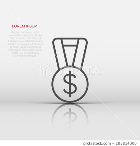 Medal with dollar icon in flat style. Money award trophy vector illustration on white isolated background. Banknote bill business concept. Medal with dollar icon in flat style. Money award trophy vector illustration on white isolated background. Banknote bill business concept. 105814306