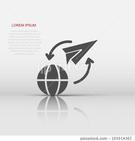 Global travel icon in flat style. Paper plane vector illustration on white isolated background. International transport business concept. Global travel icon in flat style. Paper plane vector illustration on white isolated background. International transport business concept. 105814361