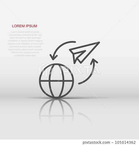 Global travel icon in flat style. Paper plane vector illustration on white isolated background. International transport business concept. Global travel icon in flat style. Paper plane vector illustration on white isolated background. International transport business concept. 105814362