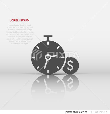 Time is money icon in flat style. Clock with dollar vector illustration on white isolated background. Currency business concept. 105814363