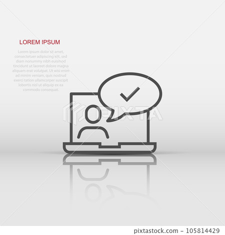 People with laptop computer icon in flat style. Pc user check mark vector illustration on white isolated background. Office manager business concept. People with laptop computer icon in flat style. Pc user check mark vector illustration on white isolated background. Office manager business concept. 105814429