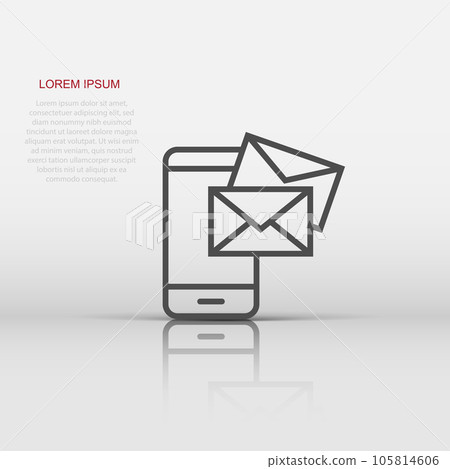 Message on smartphone icon in flat style. Mail with phone vector illustration on white isolated background. Envelope business concept. 105814606