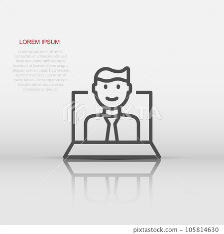 People with laptop computer icon in flat style. Pc user vector illustration on white isolated background. Office manager business concept. 105814630