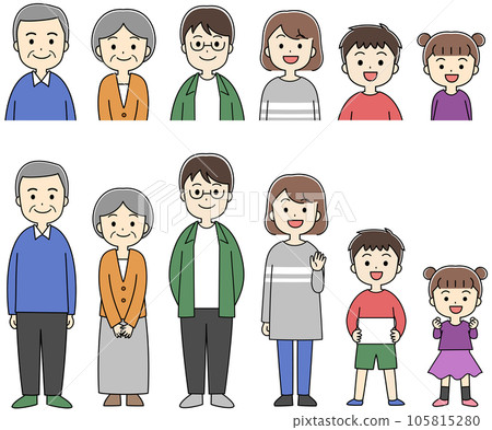 Three-generation family/family full-body illustration with lines 105815280