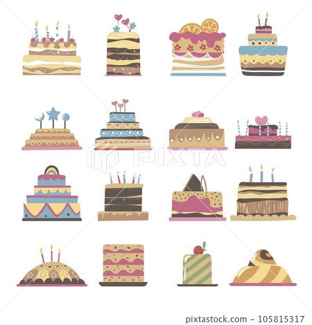 Birthday cake dessert with frosting, bakery meal 105815317