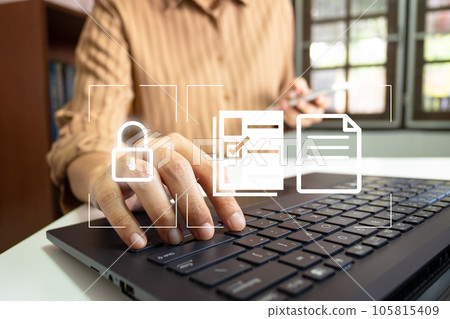 Document Management System DMS, Online document database management, Organization document Organized, automated processes to manage files, ERP enterprise efficient, business technology. 105815409