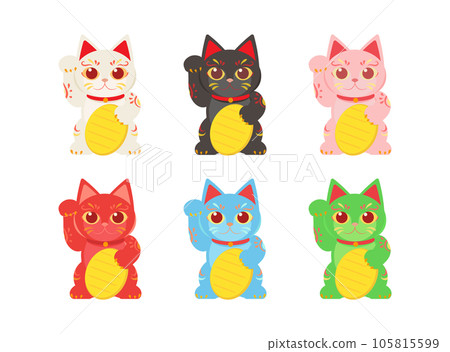 Lucky cat illustration set of various colors Lucky cat illustration set of various colors 105815599