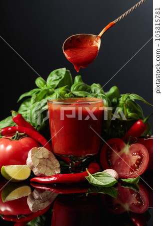 Tomato sauce with ingredients. Tomato sauce with ingredients. 105815781