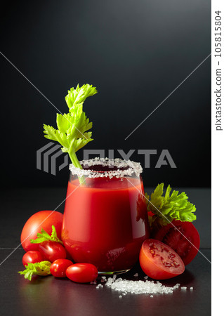 Tomato juice with celery, fresh tomatoes, and sea salt. Tomato juice with celery, fresh tomatoes, and sea salt. 105815804