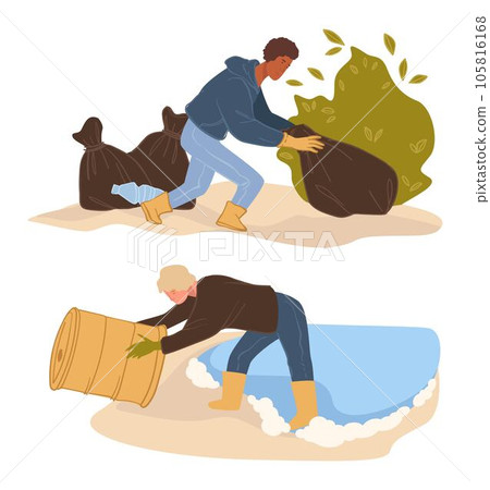 Volunteers cleaning polluted areas, nature care 105816168