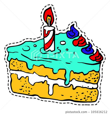 Birthday cake with candle, sticker or icon vector Birthday cake with candle, sticker or icon vector 105816212