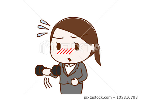 (Upper body oblique) A woman in a suit who trains her arm muscles with dumbbells and works hard even if it gets hard 105816798