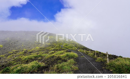 Mount Mihara on Oshima Island in the Izu Islands with white clouds Mount Mihara on Oshima Island in the Izu Islands with white clouds 105816841