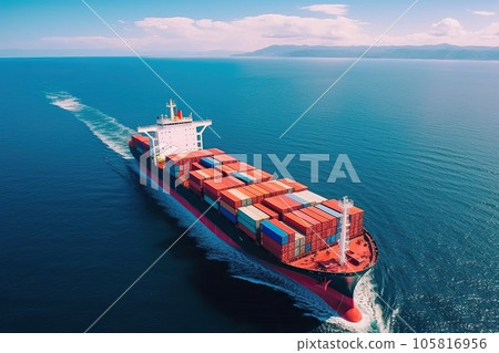 Container ship at sunset. Sea freight is one of the most important engines of the modern economy. Container ship at sunset. Sea freight is one of the most important engines of the modern economy. 105816956
