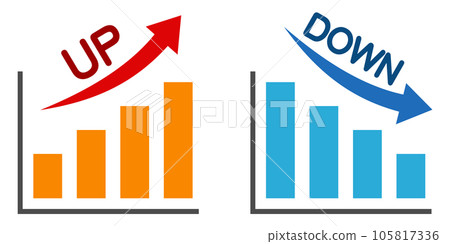 Bar graph and arrows (upward/downward) Bar graph and arrows (upward/downward) 105817336