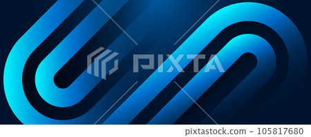 Dark blue abstract background with glowing diagonal geometric shape graphic. Modern shiny blue gradient rounded rectangle lines design. Futuristic technology concept. Vector illustration 105817680