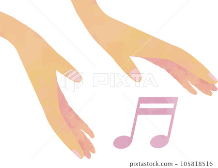 A pink musical note floating between your outstretched hands A pink musical note floating between your outstretched hands 105818516