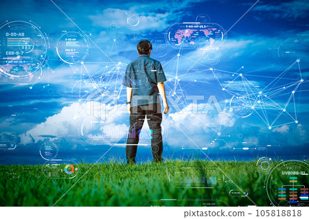 一個虛擬空間，一個人站在數據空間中 105818818