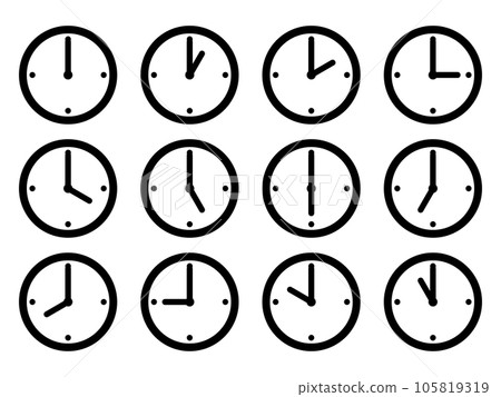 12 小時一組簡單的時鐘圖標 105819319
