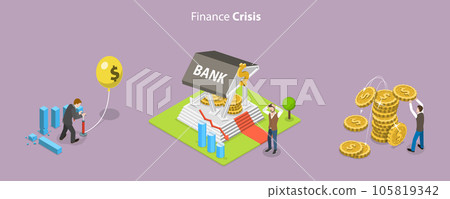 3D Isometric Flat Vector Conceptual Illustration of Finance Crisis 105819342